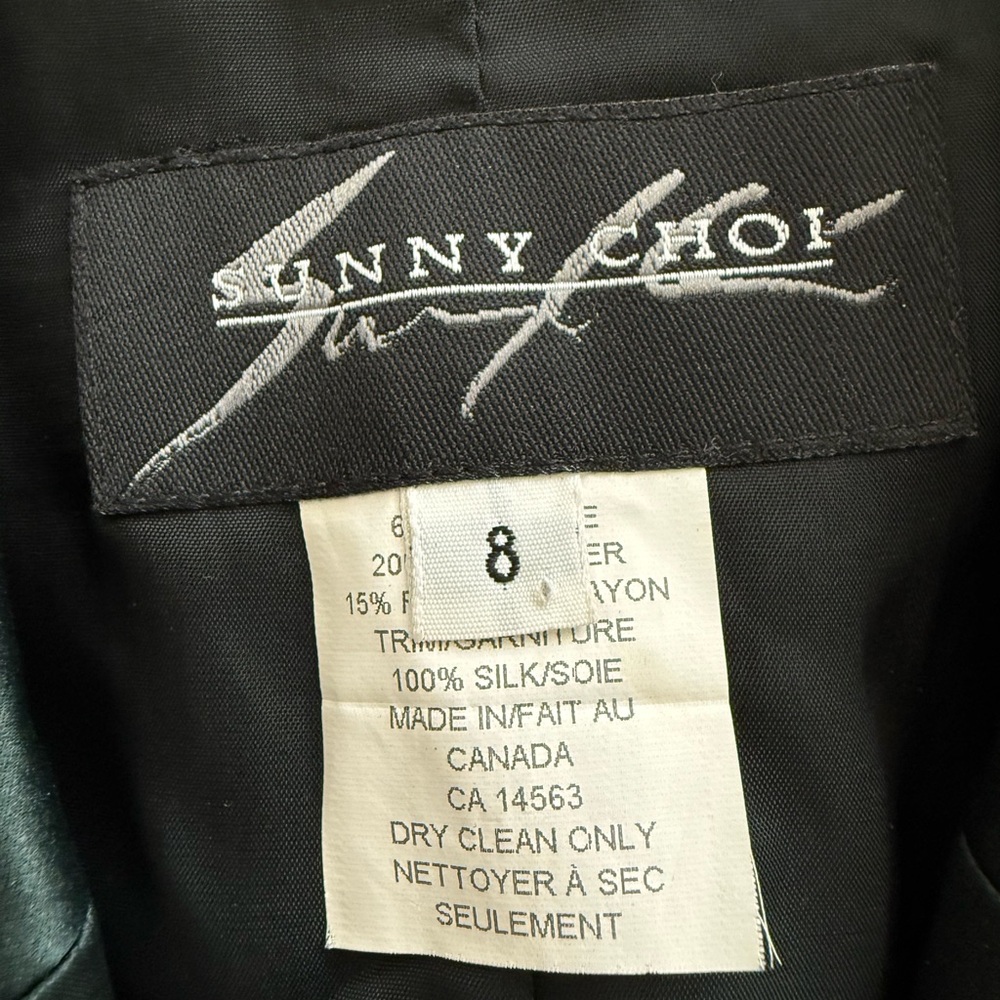 SUNNY CHOI Jacket Blazer Old Money Green Silk Trim Faux Jewels Office Career‎ 8 - Picture 6 of 7
